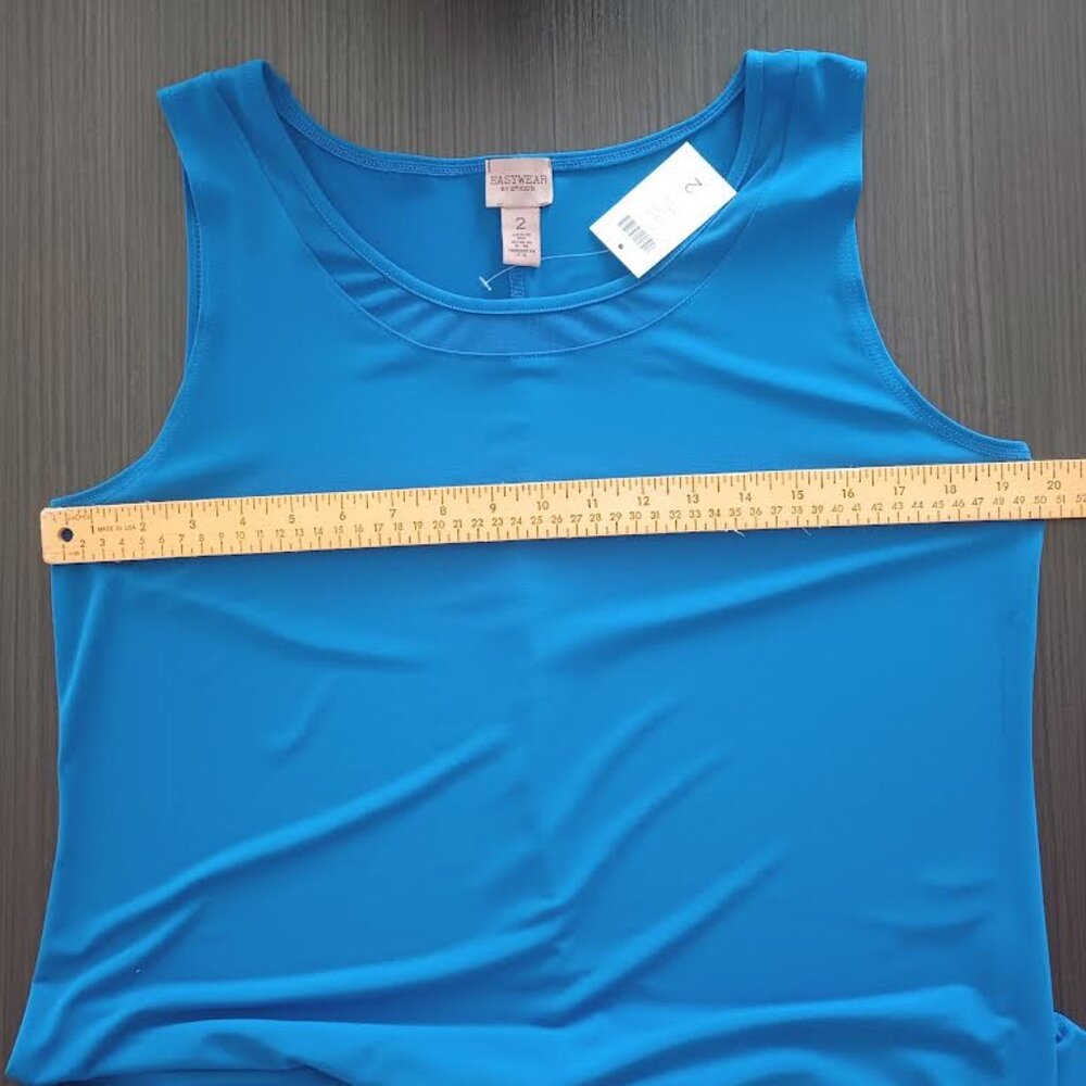 CHICO'S EASYWEAR SLEEVELESS DRESS DELPHINE MESH NECKLINE PERSIAN BLUE SIZE 2 NWT - Picture 3 of 4